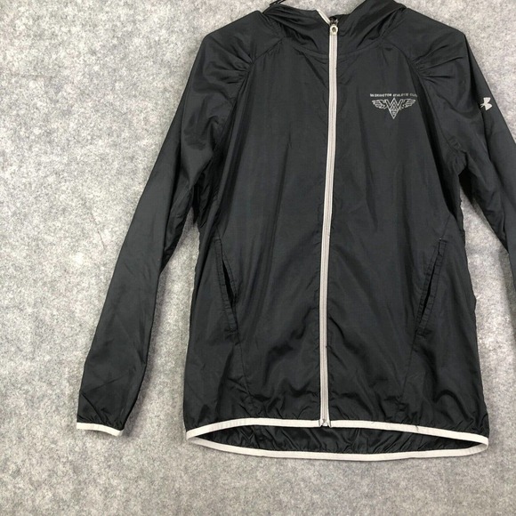 Under Armour Jacket Sz Medium Windbreaker Semi Fitted Black Logo Washington - Picture 2 of 13